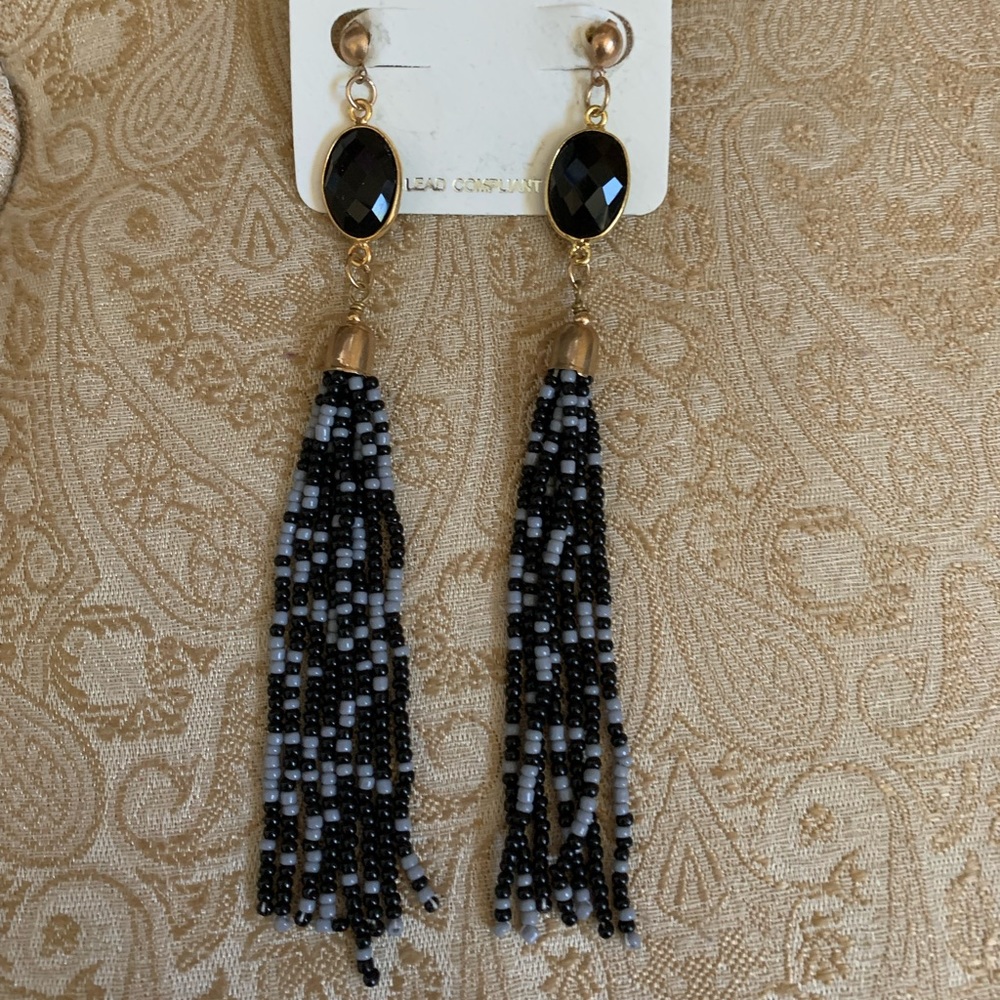 Black, grey & gold tapestry earrings